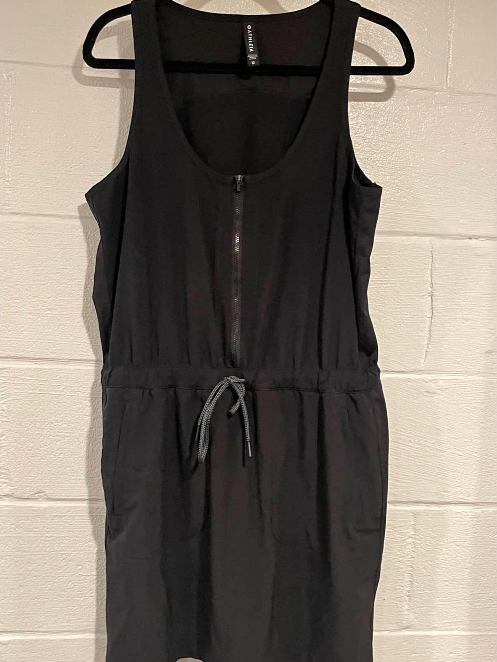 Athleta Active Dress. Black Zip-Front Drawstring Tank Dress